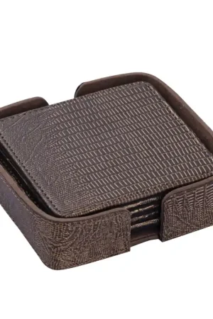 Aanbieding PTMD Onderzetters Rafal Brons - Set van 6 stuks - Vegan Leer